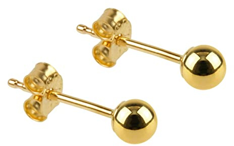 KUTEZY JEWELLERY - 3mm 18K Gold Plated Ball Stud Earrings on 925 Sterling Silver