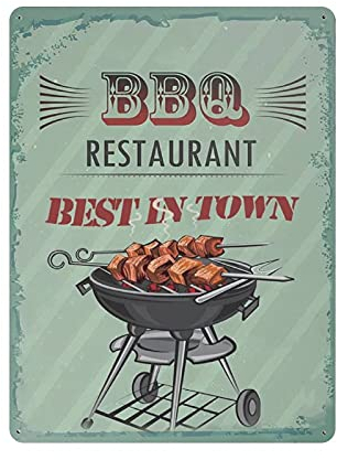 BBQ Best in Town Cartel de Chapa Placa de Metal Arte Colgante Hierro Pintura Retro Hogar Cocina Jardín Garaje Decoración de Pared 16x12