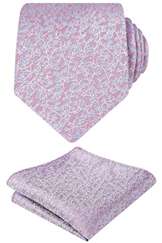 Alizeal Corbata con estampado floral y bolsillo cuadrado clásico retro de negocios con pañuelo, 126-lila+azul, Taille unique