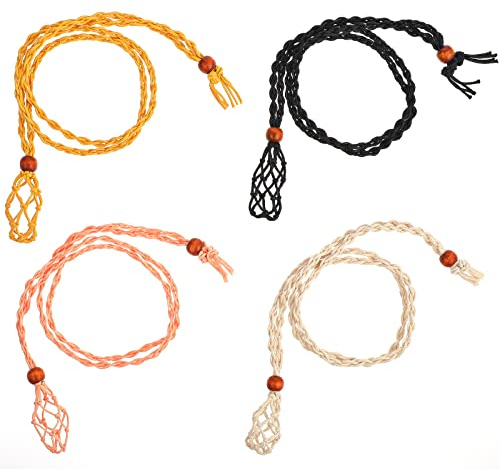 Teaaha 4 Stück Edelstein Kette, Leer Kristall Stein Halter, Verstellbar Gewebte Anhänger Quarz Kette, Verstellbare Halskette Käfig Kordel Für Die Schmuckherstellung DIY