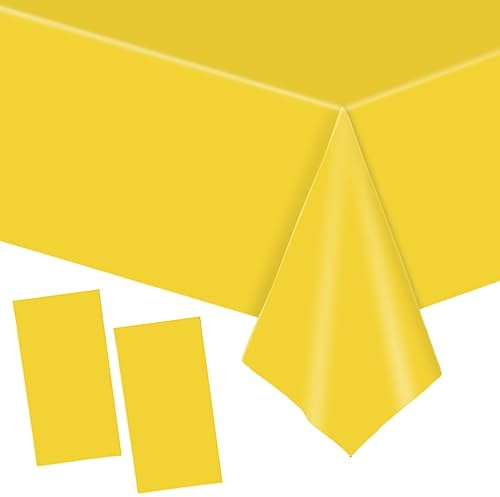 YAAVAAW Tovaglia in Plastica Gialla 137 x 274 cm - 2 Pezzi Usa e Getta per Feste, Picnic, Cene, Compleanni - Decorazione per la Tavola