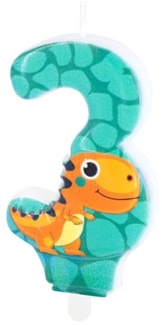 Zahlenkerzen * SÜSSER DINO * mit Steckfuß als Deko für Kindergeburtstag | ca. 11x5,5cm | T-Rex Dinos Dinosaurier Tortendeko Kinder Geburtstag Geburtstagskerze Zahlen Kerzen, Farbe: Dino, Größe: Zahl 3