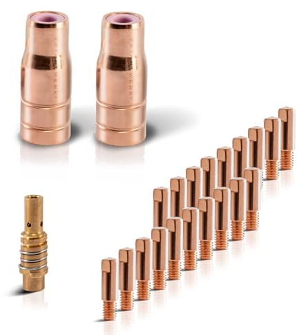 STAHLWERK FLUX AK15/MB15 AK14/MB14 Verschleißteile Set | 23-teiliges Original Schweißzubehör Set mit Fülldrahtdüsen | Düsenträger und Stromdüsen 0,8 mm