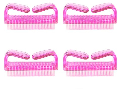 4 Pcs Nail Clean Brush, Plastic Handle Scrubbing Cleaning Brush Fingernail Brushes, Nail Manicure Dust Brush for DIY Home & Salon Use (Pink)