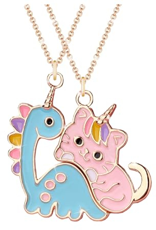 2PCS BFF Magnetische Halskette, Freundschaft Dinosaurier Katzen Anhänger Ketten Halsketten, Best Friends Passende Halsketten, Beste Freunde Freundschaft Geschenke für Kinder Bruder Schwestern Freunde