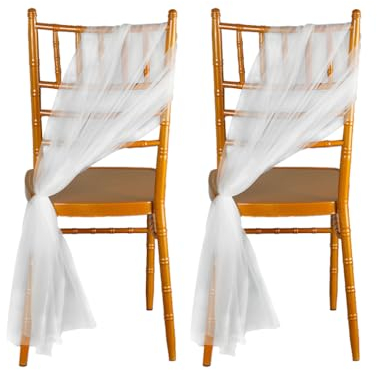 Wisafory 2 Stück Organza Stuhlschleifen Band - Tüll Stoff Dekoband Schärpe für Hochzeit Party in Weiß (100cm x 150cm)