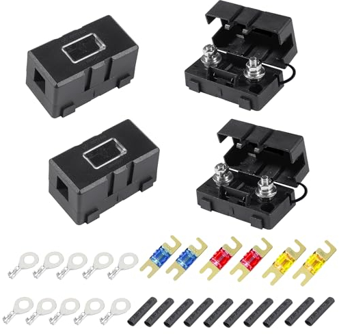 CoKeeSun Midi Fuse Holder, Car Fuse Holder 4Pcs, 40A, 50A, 100A Mega 6Pcs, High Current Bolt-On, With 10 Ring Terminals, 10 Heat Shrink Tubes, for Cars, Trucks, Vehicles, SUV