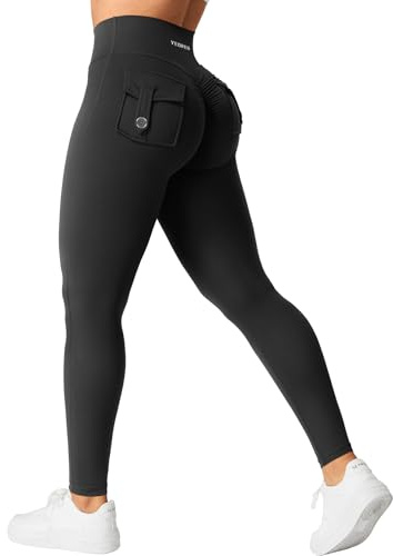 YEOREO CoreFlex Damen Sport Leggings mit Pockets V Taille Gym Leggings Butt Lifting Workout Yoga Fitness Leggings Schwarz S