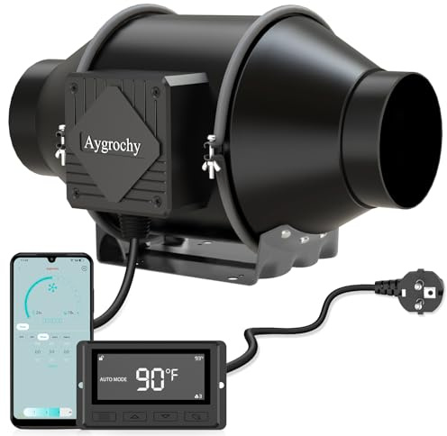 Aygrochy 4 tum wifi APP inline-fläkt med temperatur- och fuktighetskontroll, extraktorfläkt för Booster, tillväxttält, ventilation och avgasfläkt.