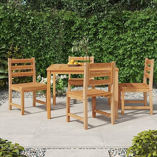 HEFZGDB 5-TLG. Garten-Essgruppe Massivholz Teak Gartenstühle Gartenmöbel Set Gartentisch Geeignet für Terrasse, Garten, Pool.