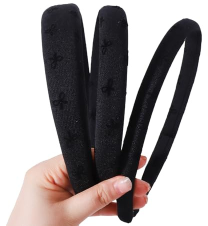 Goiern 3 pannband för kvinnor, svart pannband för flickor, rosettmönster, hårband, tandlös, tjock, bred