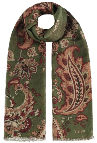 Stetson Wool Paisley Sommarsjal Damer/Herrar - sjal med fransar Vår-sommar Vår Sommar - One Size mörkgrön