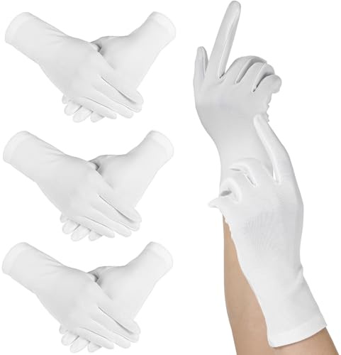 HaiFafafaing 4 Paar Satin Handschuhe Kurze Brauthandschuhe Elegant Brauthandschuhe Stretch Formelle Oper Handschuhen für Hochzeitsbankettkleider Partytänze Damen Braut Hochzeit