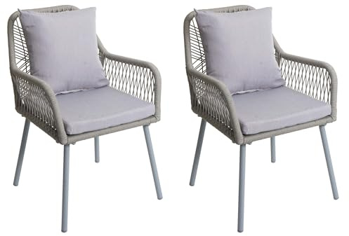 Mendler 2er-Set Gartenstuhl HWC-O12 Aluminium - grau, Bezug grau | Outdoor, Sitz-/Rückenpolster, Seilgeflecht, Rope