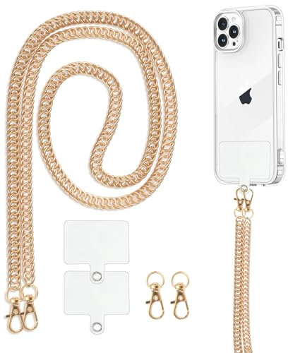 Knrlqim Cordino per cellulare Universale, laccetto in Metallo Universale per telefono a Catena, Cordino da Collo Collana Tracolla Compatibile con Maggior Parte Smartphone, Oro