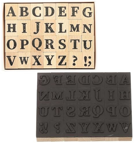 Ferizzia Buchstaben Stempel Set, Alphabet Holz Stempel Set, 26 roßbuchstaben A-Z, Holz Gummistempel Großbuchstaben und 2 Symbole, für Kunst, Crafting, Scrapbooking, Handwerk, Kartenherstellung
