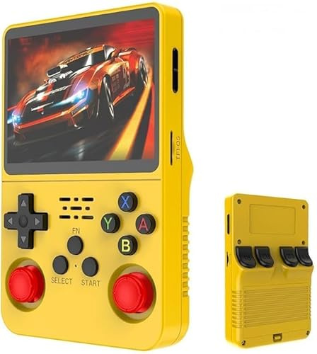 R36s-Retro Console de jeu portable avec écran IPS 128G 3,5 intégré plus de 20 000 jeux classiques Open Source Linux Lecteur vidéo de poche portable avec batterie de 3200 mAh (Jaune)