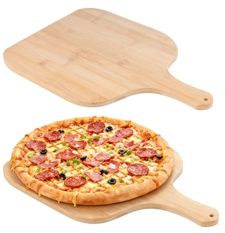 JIAYUET 2Pcs Bamboo Pizza Peel, 12 inch Pizza Paddle with Handle Dual Use for Cutting Board Slice for Bread, Cheese, Vegetable, Fruits