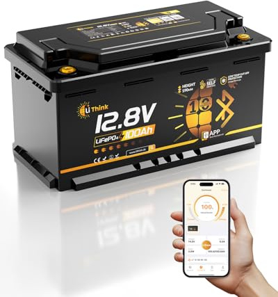 Li Think Batterie Lithium Bluetooth Lifepo4 12V 100AH, Vec Protection 120A BMS, Avec 15000 Cycles, 1280Wh ÉNergie, Pour Caravanes