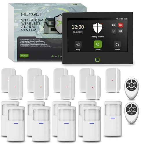 HUXGO® Kabellose alarmanlage Haus, Garage WLAN + GSM 4G | Sicherheitssystem Funk kit HXA700 mit 9X PIR-Sensoren, 9X Tür- & Fenstersensoren | DIY-Montage & integrierte Sirene – Wohnmobil Alarmanlage