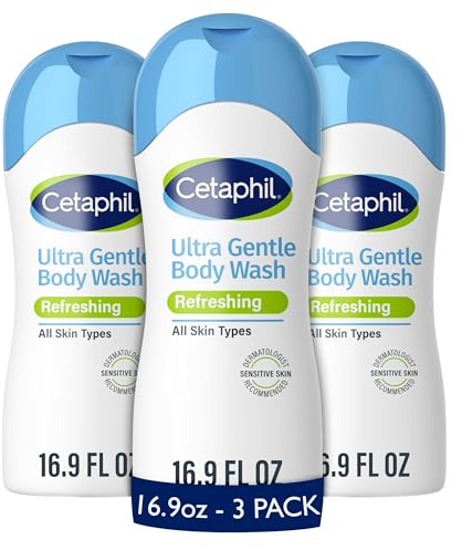 Cetaphil Ultra Gentle Refreshing Body Wash, Refreshing Scent For Dry to Normal, Sensitive Skin, 16.9oz Pack of 3, with Aloe Vera, Calendula, Vitamin B5, Hypoallergenic, Dermatologist Tested