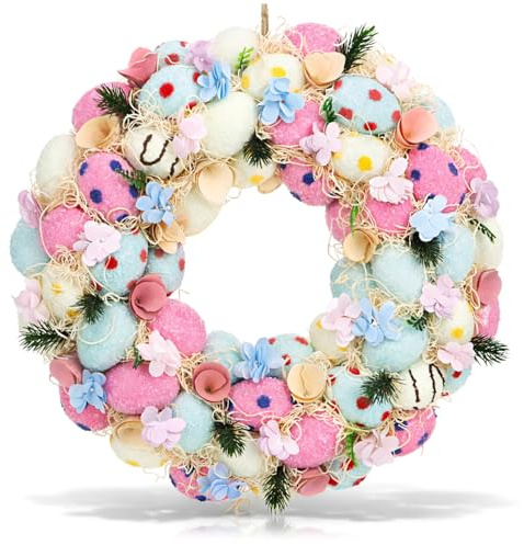 COM-FOUR® Osterkranz mit bunten Ostereiern, dekorativer Tischkranz, als Türkranz nutzbar, stylische Osterdekoration