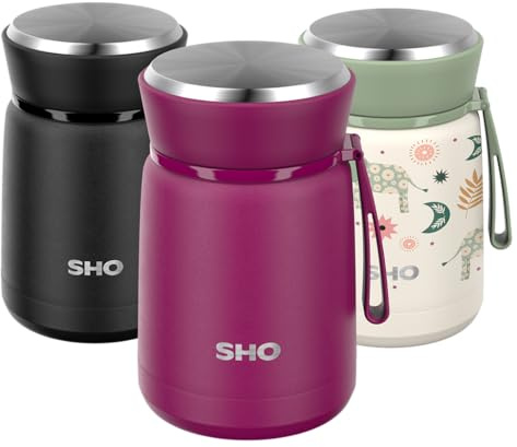 SHO Food Flask - Vacuum Insulated, Double Walled Stainless Steel Food Flask & Food Container - 10 Hours Hot & 20 Hours Cold - 530ml 800ml - BPA Free (Very Berry, 530ml)