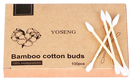 Natural Bamboo Cotton Swabs, Eco-Friendly & Biodegradable – Comfortable and Soft,Two Tip Buds –2 Different Cotton Buds–Bamboo Cotton Swabs for Ears Cleaning and Makeup- Zero Plastic (1 Pack of 100)
