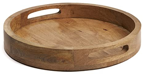 Hazelton Oaks Plateau de Service en Bois de Manguier Rond avec Poignées - Planche à Goûter de Taille Moyenne de Qualité Alimentaire