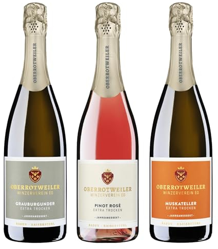 Oberrotweiler Sekt Geschenk-Set extra trocken - Muskateller, Grauer Burgunder & Pinot Rosé extra trocken - ideal als Sekt-Geschenk, Badischer Winzersekt (3 x 0,75l)