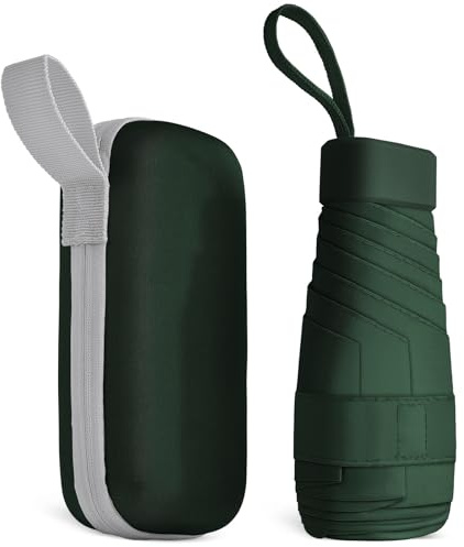 Aolso Mini Ombrello, Ombrello pioggia pieghevole da Viaggio, Ombrello da Tasca, Ombrello Ultraleggero Portatile, Mini Ombrello da Viaggio, UPF>50+ Ombrello da Sole/Pioggia Verde Scuro