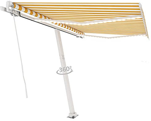Rantry Casa Tenda da Sole Retrattile Manuale Tende da Sole per Balconi Tenda da Sole a Bracci Estensibili Tenda da Sole Esterno Tenda da Sole Esterno a Caduta LED 300x250 cm Gialla e Bianca Decor