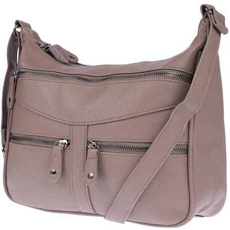 Christian Wippermann Damen Tasche Schultertasche Umhängetasche Crossover Bag Leder Optik Handtasche Schlamm2