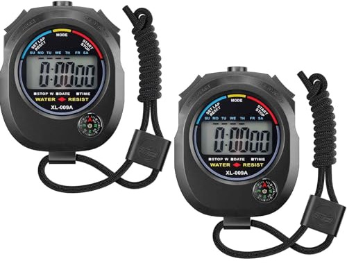 2-pack digital stoppur timer: stor display multifunktionell stoppur för sporttränare simning löpning fitness domare elektroniskt stoppur med varvdelning datum tidslarm för barn vuxna