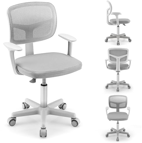 LIFEZEAL Silla de Oficina Infantil giratoria, Silla de Oficina Infantil Ajustable en Altura, sillón niño niña ergonómica con Ruedas, de 3 a 10 años, Carga 150 kg (Gris)