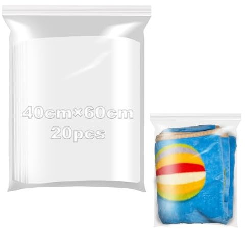 Sac Plastique Zip 40x60cm Sachets Plastiques Refermables 20 Pièces Zippé Transparent Sachet Plastique Zip Sachet Emballage Parfait pour Ranger Vêtements Bijoux et Fournitures Bureau dans Cuisine