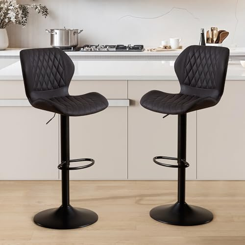 YUUIJOAA Barhocker,Bar Stühle mit Lehne, 360°Drehstuhl Küchenstuhl, Höhenverstellbar, PU-Kunstleder, für Esszimmer Heimbar Kücheninsel (Schwarz, 2 PCS)