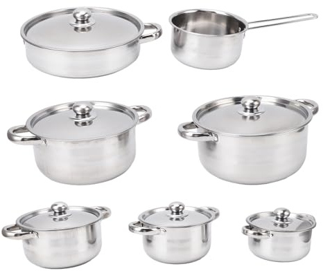Asixxsix Juego de Utensilios de Cocina de Acero Inoxidable de 6 Piezas, Ollas y Sartenes que No Son Tóxicos con Tapas, Mantengan Manijas Frías, Lavavajillas, para Cocinar la Cocina