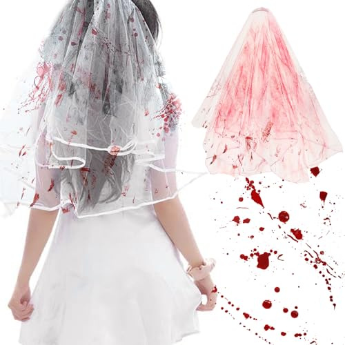 CHENBOOW Halloween Blutiger Schleier,Brautschleier Spitze,Halloween Haarschmuck Horror,Brautschleier Zombie,Schleier der Leichenbraut,für Maskeraden,Braut,Halloween,Cosplay