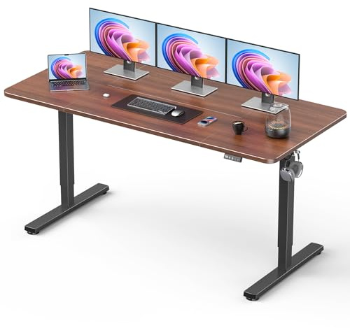 Xyndyx Standing Desk, Large Height Adjustable Electric Stand up Desk, 63 x 24 Inches Sit Stand Home Office Desk, with Splice Board, Black Frame/Walnut Top