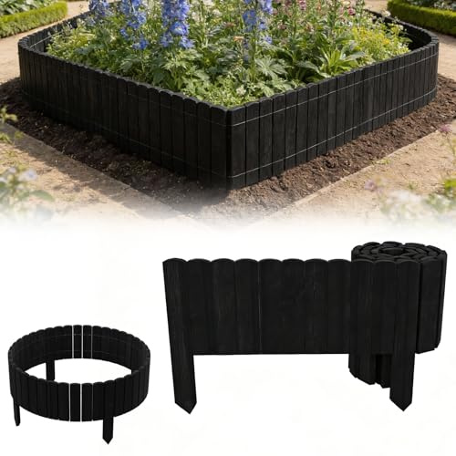 YRHome Clôture de jardin flexible - Hauteur : 40 cm - Noir - Longueur : 200 cm - Clôture en bois - Pour parterre de fleurs, bordure de tonte et clôture de jardin