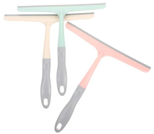 SHINEOFI 3pcs Glass Squeegee Window Scrubber and Windscreen Wiper Set, Multi-Color Plastic Handle, Home and Car Window Cleaner for Shower Doors and Household Glass Cleaning Random Color