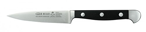 GÜDE Solingen - Spickmesser Carbonstahl geschmiedet, 10 cm, Makassar, ALPHA GUSS, Office Messer, Doppelkropf, Handmade Germany