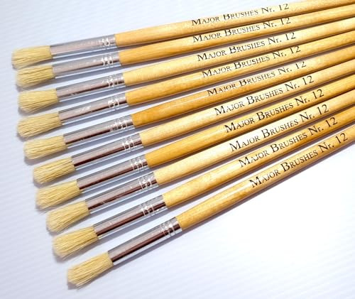 Major Brushes Hog Bristle Long Round Brushes Size 12 - Pack of 10