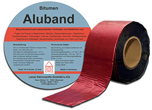 Ruban d'étanchéité en aluminium bitumé - Ruban de réparation de bitume - Couleur Rouge - 100 mm - Rouleau de 10 m d'épaisseur 1,5 mm