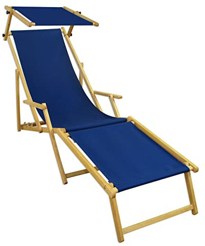 Holz-Liegestuhl Gartenliege mit viel Zubehör nach Wahl Stofffarbe blau V-10-307NSonnendach