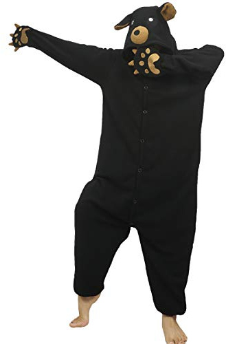 dressfan Unisexo Oso Pijamas Animales Traje de Dormir Cosplay Disfraz Homewear Mamelucos Ropa De Dormir Comodidad Suave Festival de Carnaval Halloween Navidad Negro