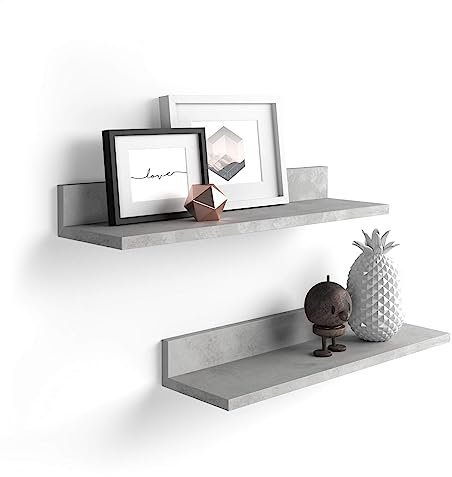 Mobili Fiver, Coppia Mensole Rachele, 80 cm, Grigio Cemento, Nobilitato, Mensole da muro Camera, Corridoio, Cucina, Ingresso, Soggiorno, Ufficio, Made in Italy