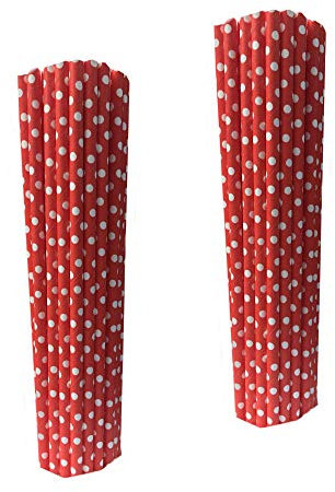 Paper Straws Drinking 100 Biodegradable Boxed Straws for Childrens Parties Weddings (RED Polka DOT)