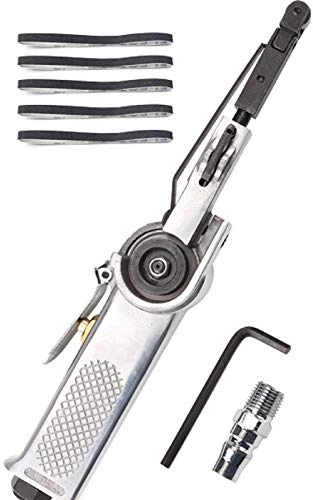 Trintion Air Belt Sander 10 x 330mm 3/8'' x 13'' Pneumatic Belt Sander Air Sander Sanding Grinder with 5Pcs Belts Buffing Assorted Vehicle Car Pneumatic Tools for Polishing Plastic Aluminium Iron